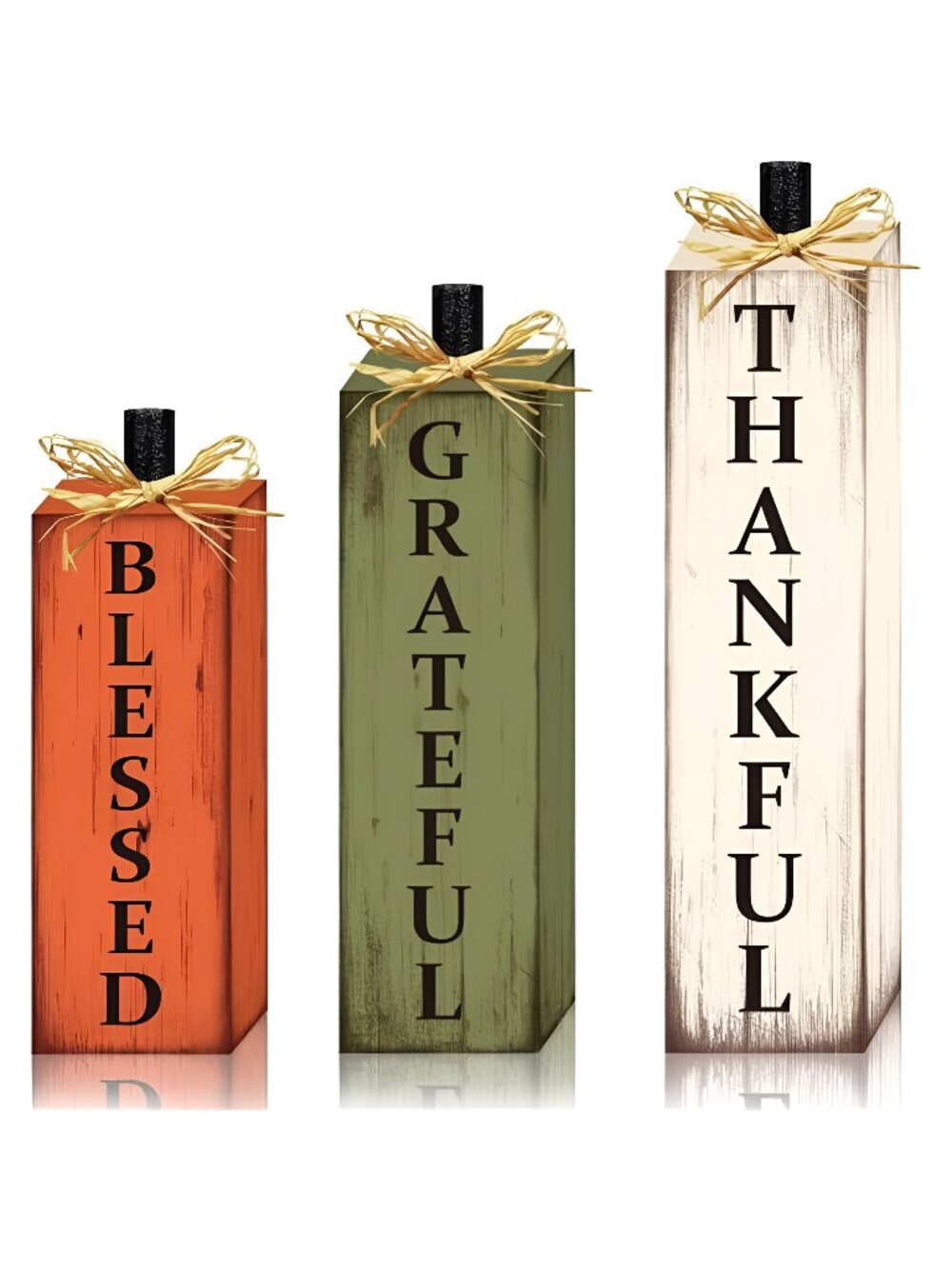 Thankful Blessed Grateful Tabletop Signs Thanksgiving Wooden Block Signs - Picture 1 of 8